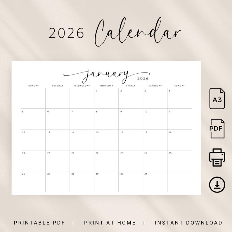 A3 2026 Calendar 2026 Planner A3 Landscape Monthly Calendar 2026 Wall ...