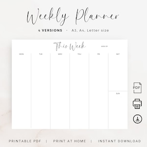Printable Weekly Planner Minimal Weekly Planner Landscape Undated Planner Weekly Schedule Weekly To Do Printable Planner A3 A4 Letter Size