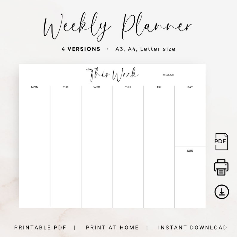 Printable Weekly Planner Minimal Weekly Planner Landscape Undated ...