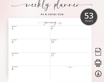 Dated 2026 Weekly Planner 2026 Weekly Agenda Landscape 2026 Journal To Do List Notes Printable PDF Simple Planner Elegant A4 Letter Size