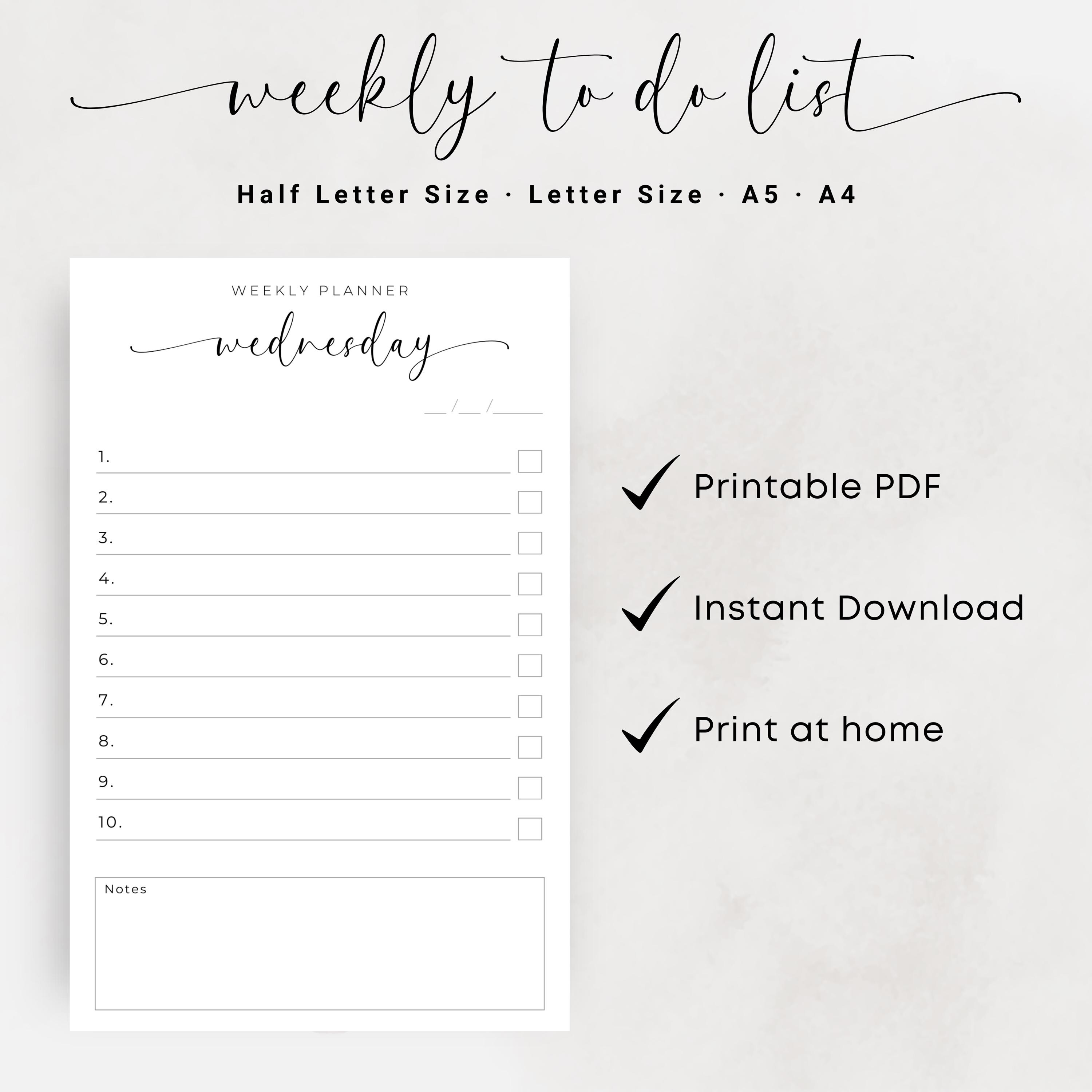 Weekly to Do List Weekly Planner Daily to Do List Printable PDF ...
