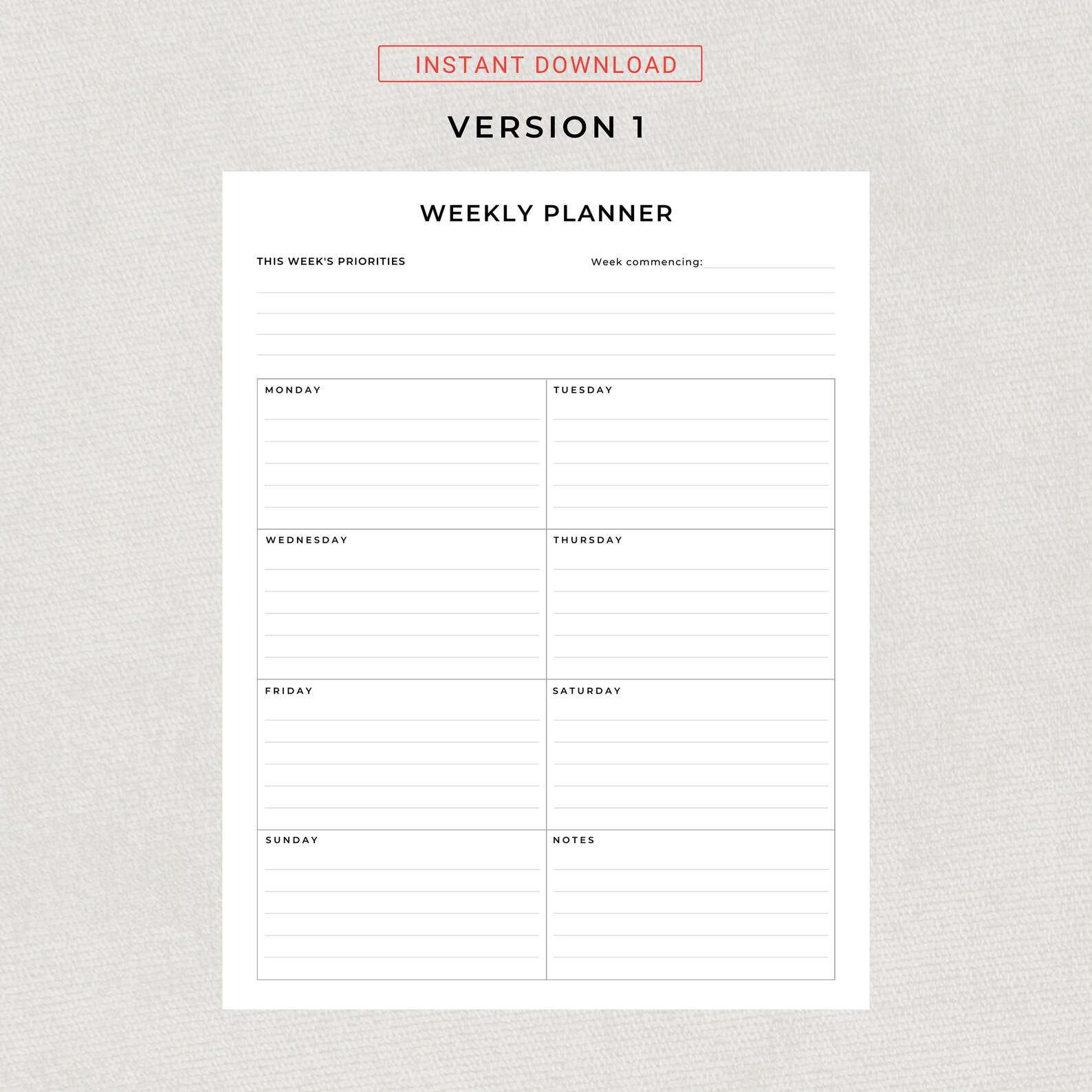 Week Overview Display Send Week at a Glance Printable Weekly Planner Minimal Week Overview Office ...