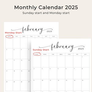 2025 Calendar 2025 Monthly Planner Vertical Sunday &amp; Monday Start 2025 ...