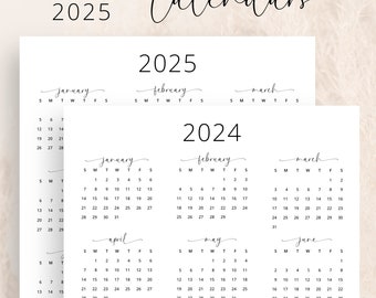 2024 2025 Jahreskalender 2024 & 2025 Minimalkalender Vertikal 2024 2025 Jahreskalender Wandkalender Printable Portrait A3 A4 Letter Size