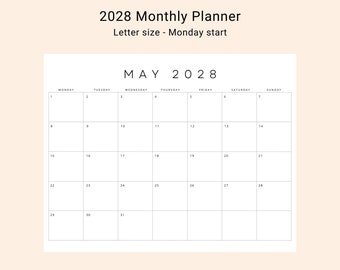 2028 Calendar 2028 Monthly Calendar Printable 2028 Planner Minimal Monthly  Planner Landscape Black & White A4 Letter Size Print at Home PDF - Etsy