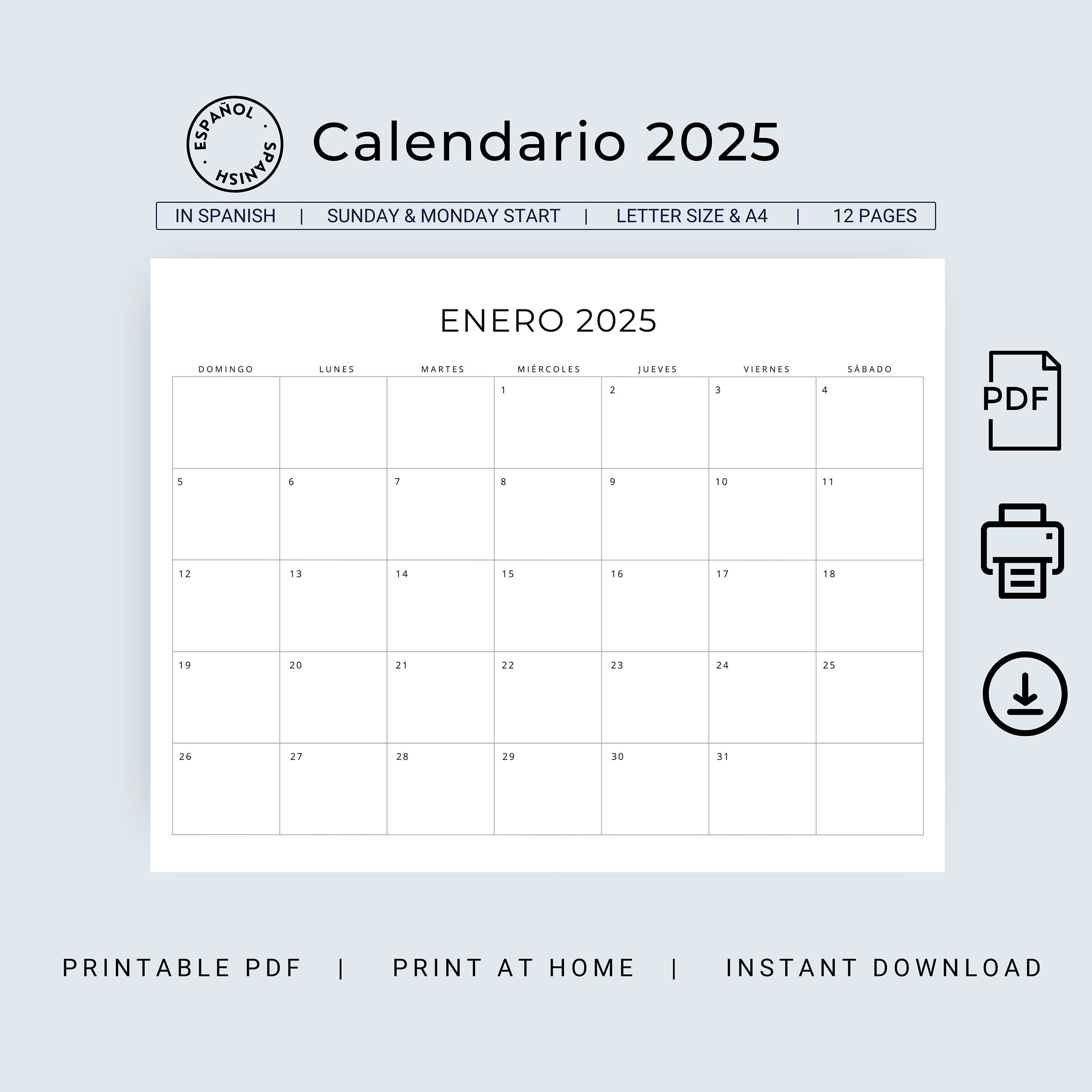 2025 Spanish Calendar 2025 Calendario Español 2025 Etsy
