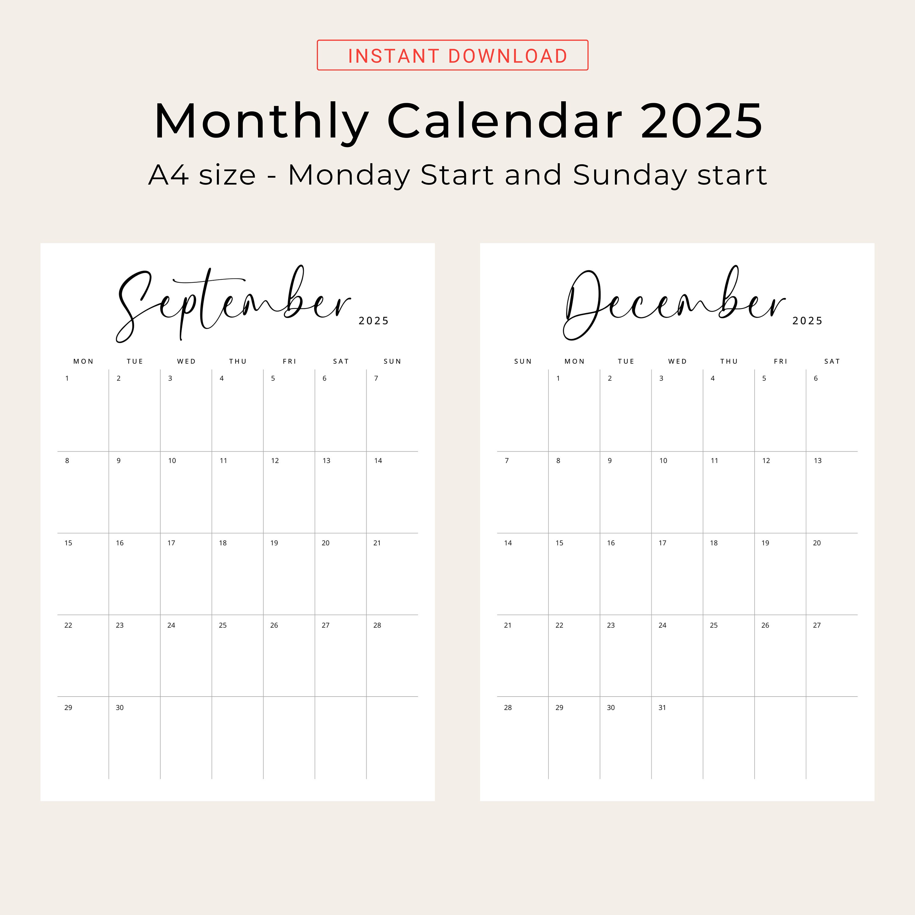 2025 Calendar 2025 Monthly Planner Printable 2025 Vertical Monthly Calendar Agenda 2025 Wall