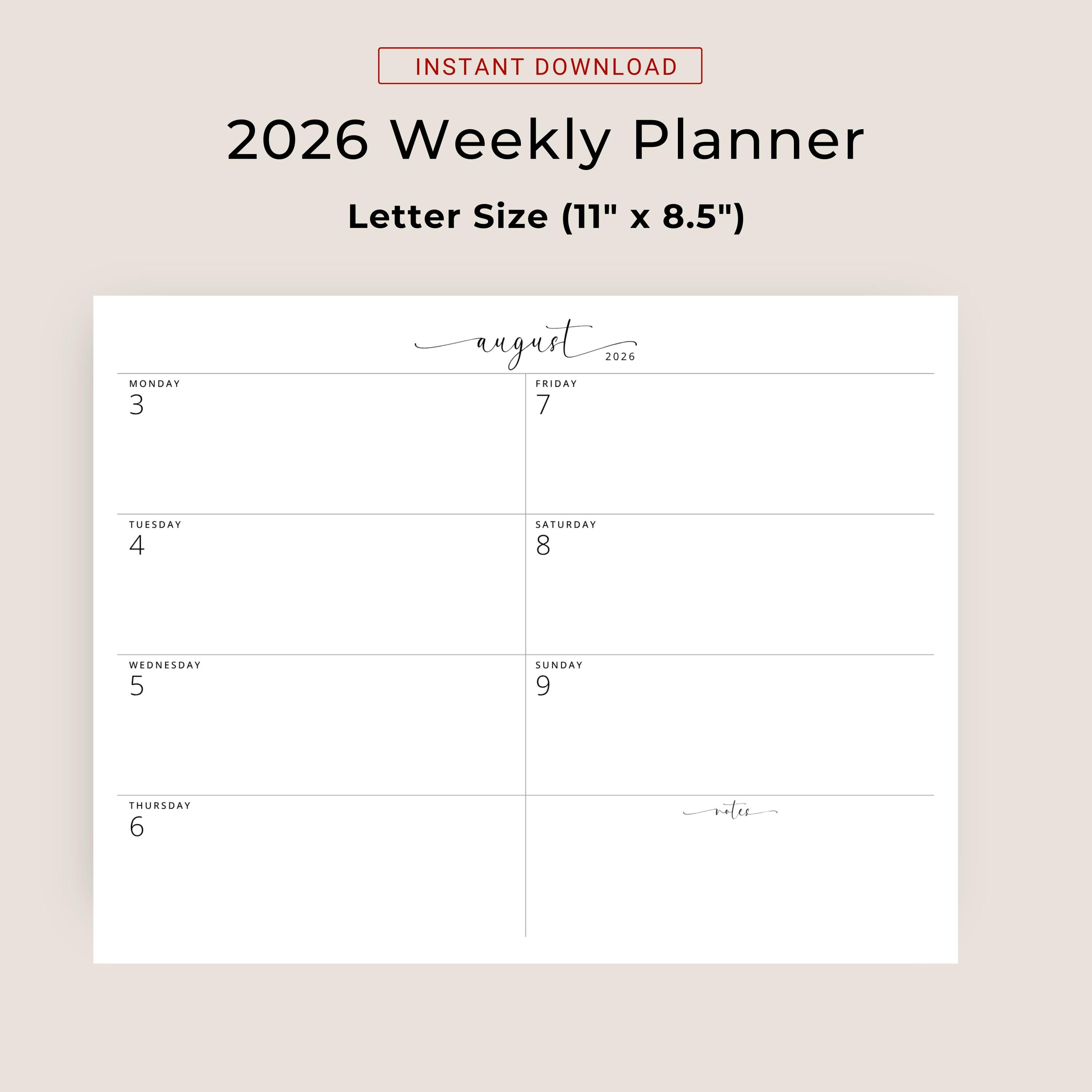 2026 Weekly Planner Minimalist Dated 2026 Weekly Journal Landscape ...