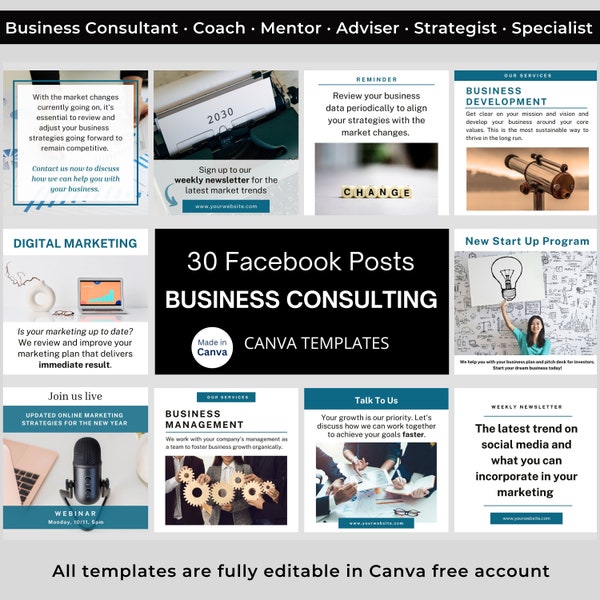 30 Business Consulting Facebook Post Canva Template Business Consultant Facebook Group Post Business Adviser Social Media Feed Business Tips