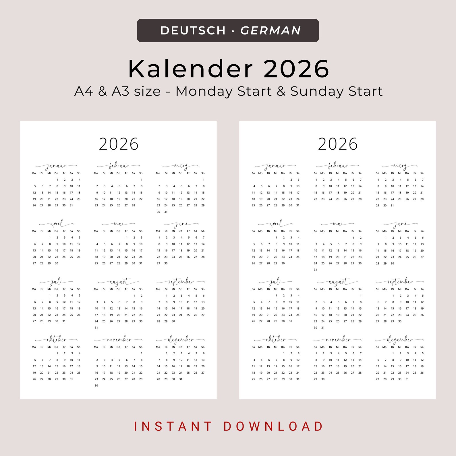 Kalender 2026 Kalender Deutsch Kalender Zum Ausdrucken 2026 Deutschland Kalender 2026 Kalender Deutsch Kalender Zum Ausdrucken 2026 Deutschland