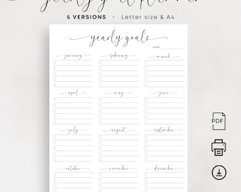 Goal Planner Printable Yearly Goals Planner Goal Setting Productivity Planner Goal Tracker A4 Letter Size Goals PDF Instant Download Elegant