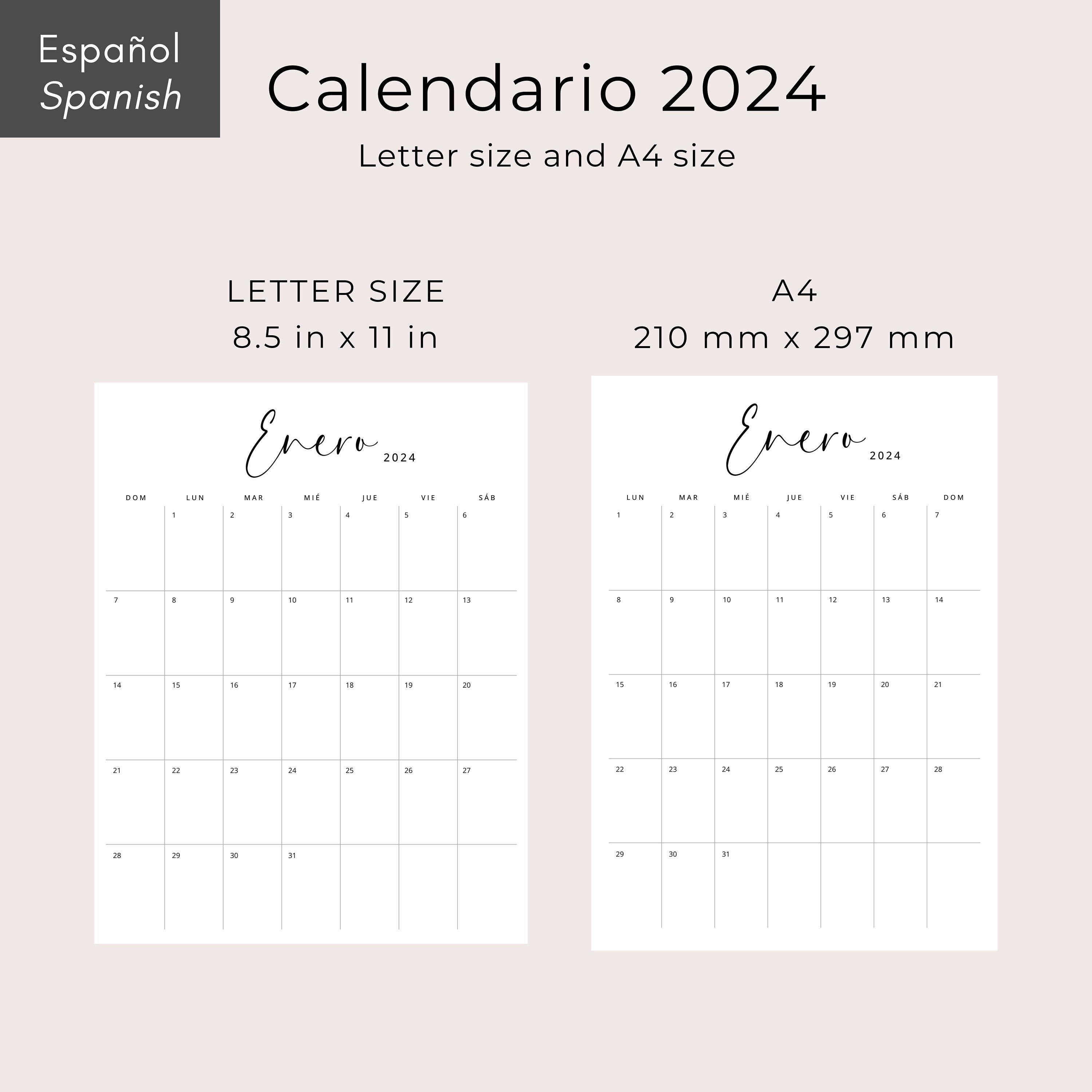 Calendario 2024 Calendario Mensual 2024 Imprimible Calendario Etsy