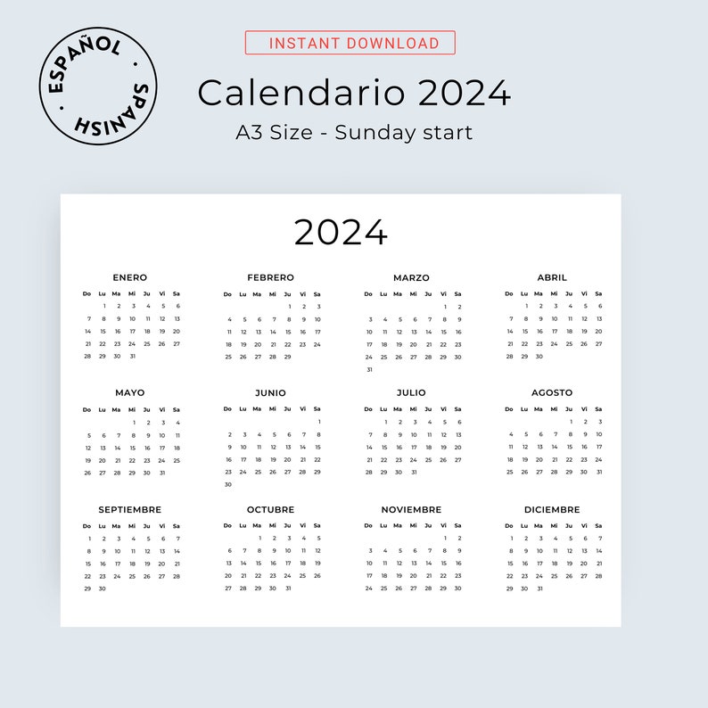 Calendario 2024 En Español Calendario Para Imprimir Etsy UK
