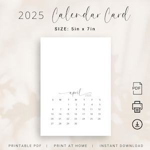 Calendrier mensuel 2025 5 x 7 pouces carte calendrier 2025 IMPRIMABLE élégant petit calendrier PDF 5 x 7 pouces Calendrier 2025 mensuel à monter soi-même, portrait