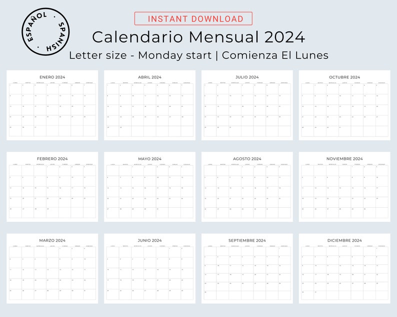 2024 & 2025 Calendario Español 2024 2025 Planificadores Mensuales Spanish Calendar 2024 2025