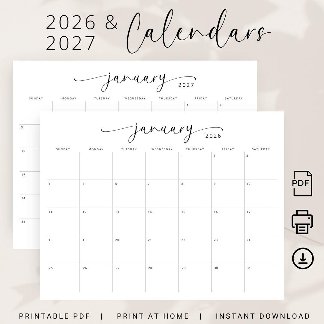 2026-2027 Calendar 2026 2027 Monthly Planner Landscape Elegant ...