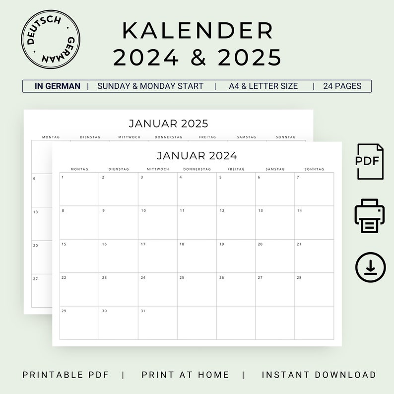 2024 2025 Kalender 2024 & 2025 Monatskalender Deutscher Kalender 2024