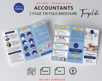 Editable Trifold Brochure for Accountant Brochure Tax Professional Canva Template Bookkeeper Flyer Template A4 Letter Size CPA Leaflet