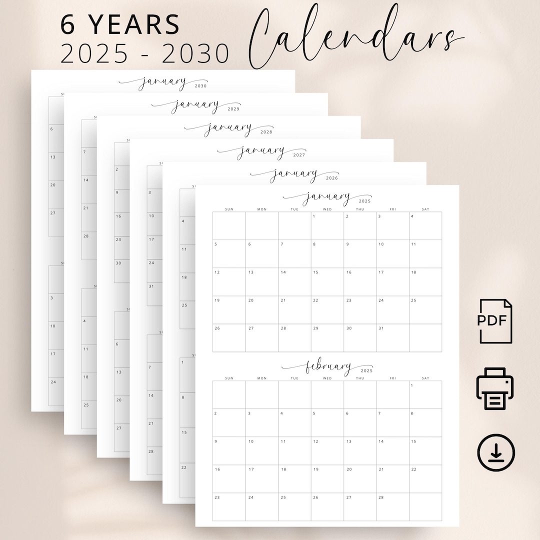 2025 to 2030 Printable Calendar 2 Months per Page Planner PDF Elegant ...