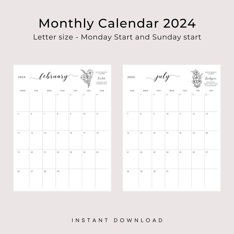 2024 Calendar 2024 Planner Vertical With Birth Month Flowers Meaning