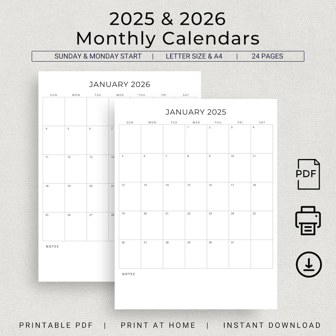 2025 2026 Monthly Planner Vertical 2025 2026 Calendar Printable 2025 2026 Monthly Planner Vertical 2025 2026 Calendar Printable