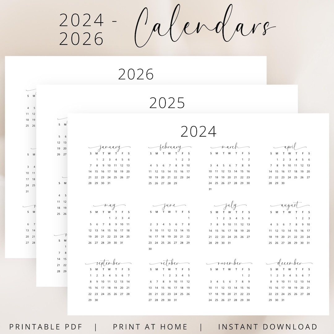 2024-2026 Yearly Calendar 2024 2025 2026 Wall Calendar Landscape 3 ...