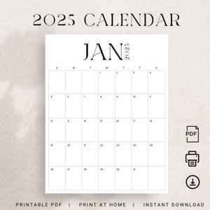 2025 Wall Calendar 2025 Planner Monthly Calendar 2025 Vertical Letter Size A4 Sunday Start Monday Start Modern Calendar Printable Portrait
