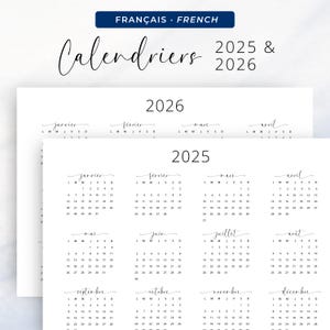 Calendriers Français 2025-2026 Calendrier Annuel 2025 2026 French Wall Calendar PDF Download France Calendar PRINTABLE A3 A4 Letter Size