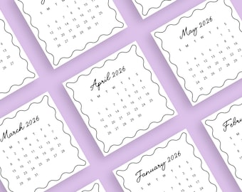 2026 Mini Calendar 2026 3x3 inch Desk Calendar Printable PDF Planner Insert Trendy 2026 Monthly Calendar DIY Planner Insert 2026 Whimsical