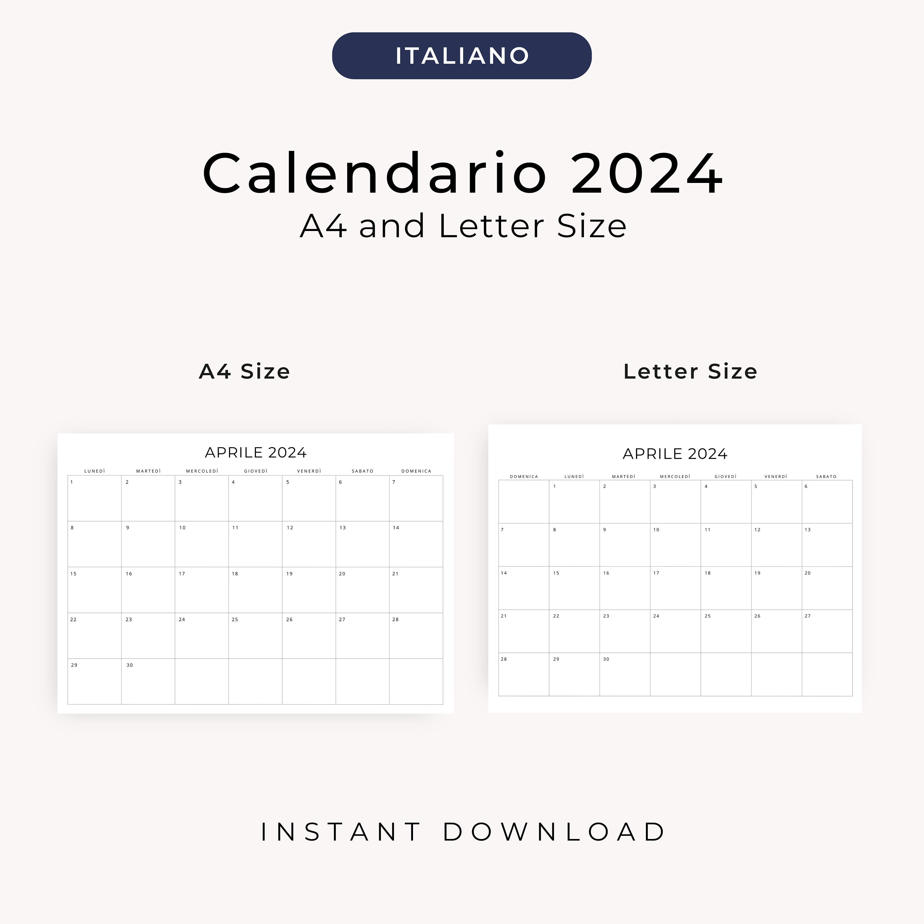 2024 Calendario 2024 Calendario in Italiano 2024 Stampabile Italian  Calendar 2024 Monthly Planner in Italian PRINTABLE Calendario A4 Letter -  Etsy