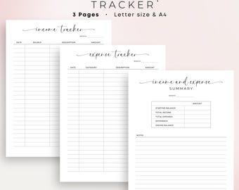 Income and Expense Tracker Monthly Budget Planner Printable Spending Tracker Money Tracker Download Financial Planner PDF A4 Letter Elegant