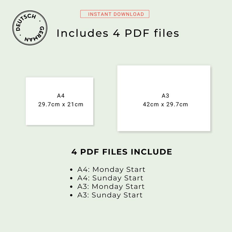 2027 Kalender 2027 Monatskalender 2027 Minimalist German Monthly Calendar PRINTABLE PDF 2027 Monthly Planner Germany A3 A4 Instant Download