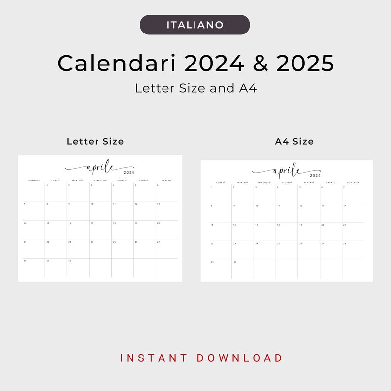 Calendario 2024 2025 Calendari in Italiano Stampabile 2024 Etsy UK