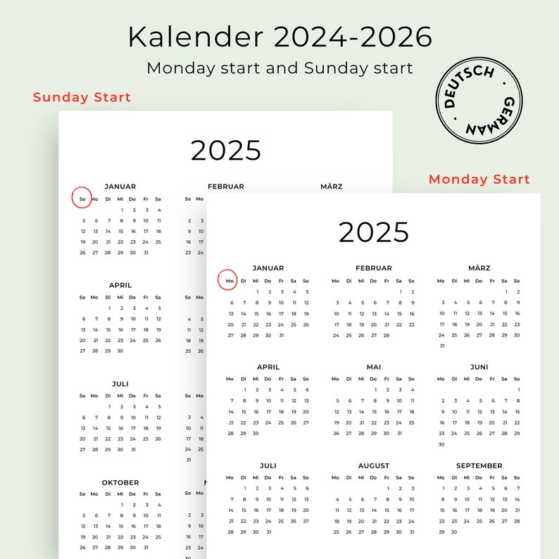 Kalender 2024 2025 2026 Kalender Deutsch Yearly Calendar 20242026
