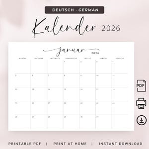 Peut inclure: Un calendrier imprimable pour janvier 2026 en allemand. Le calendrier est en noir et blanc et les jours de la semaine sont indiqués en allemand. Le calendrier est conçu pour être imprimé à la maison.