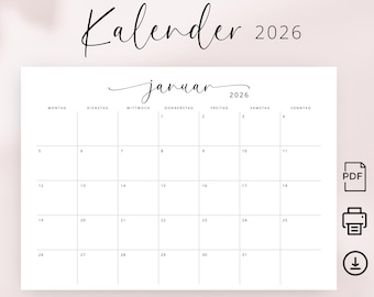 Kalender 2026 Kalender Deutsch Instant Download Printable 2026 Calendar in German PDF 2026 Desk Planner German A3 A4 Germany Wall Calendar