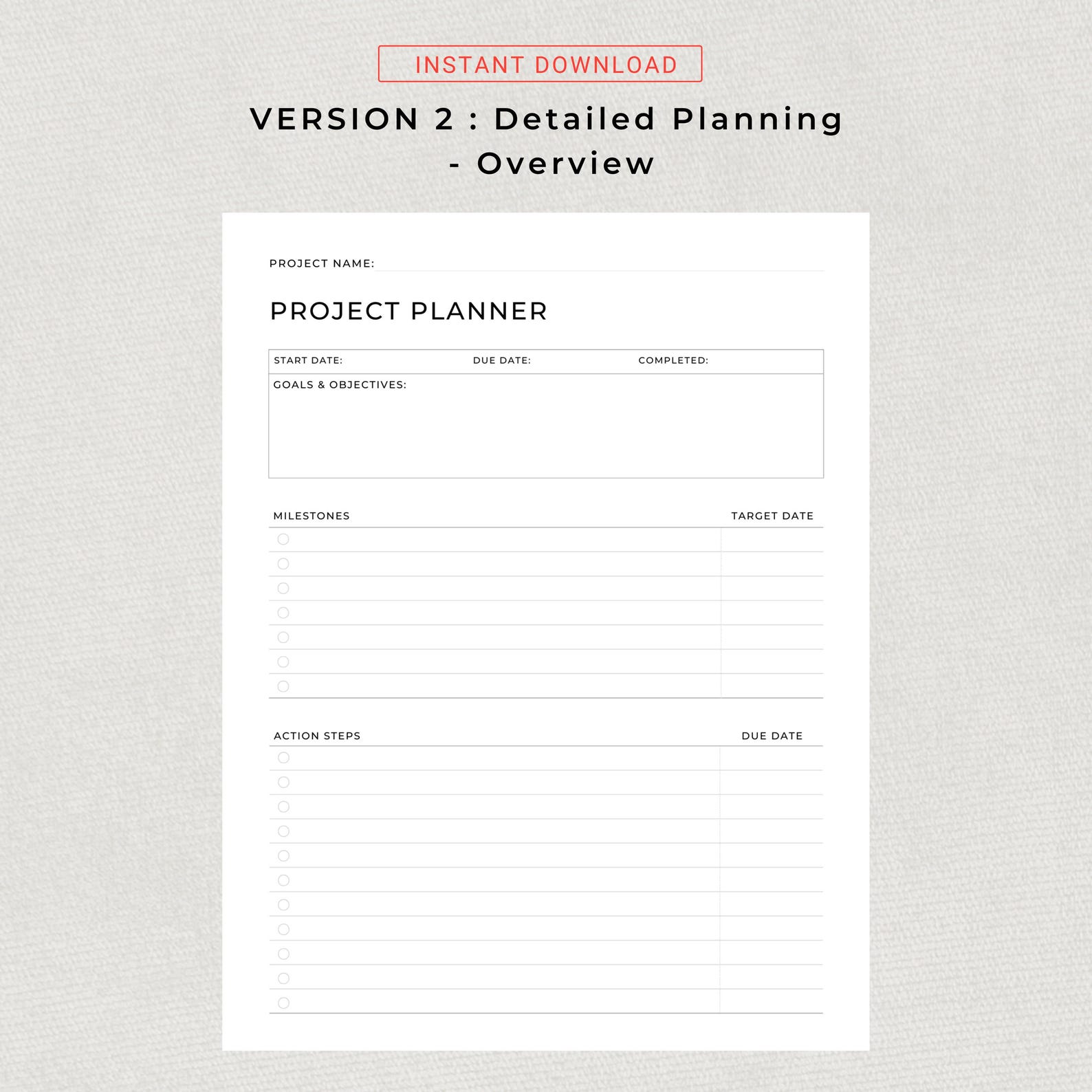 Project Planner Printable Productivity Planner Personal Project ...