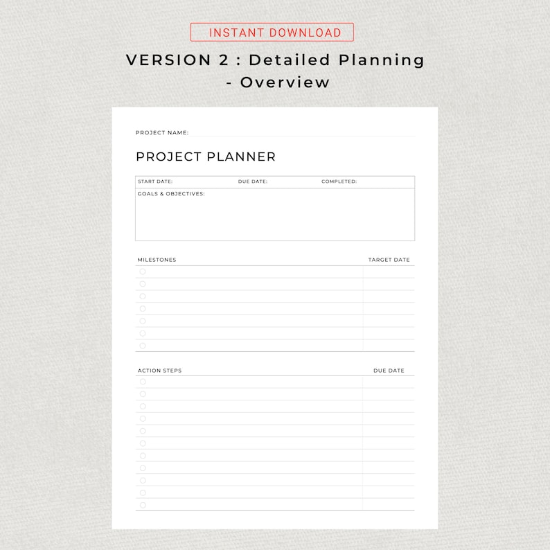 Project Planner Printable Productivity Planner Personal Project Planning Work Planning A4 US Letter Size Project Management Project Tracker
