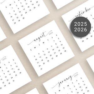 2025 2026 3x3 Mini Calendar 2025-2026 Small Calendar Mini Pocket Calendar Elegant Printable Calendar PDF Planner 2025 Sunday & Monday Start