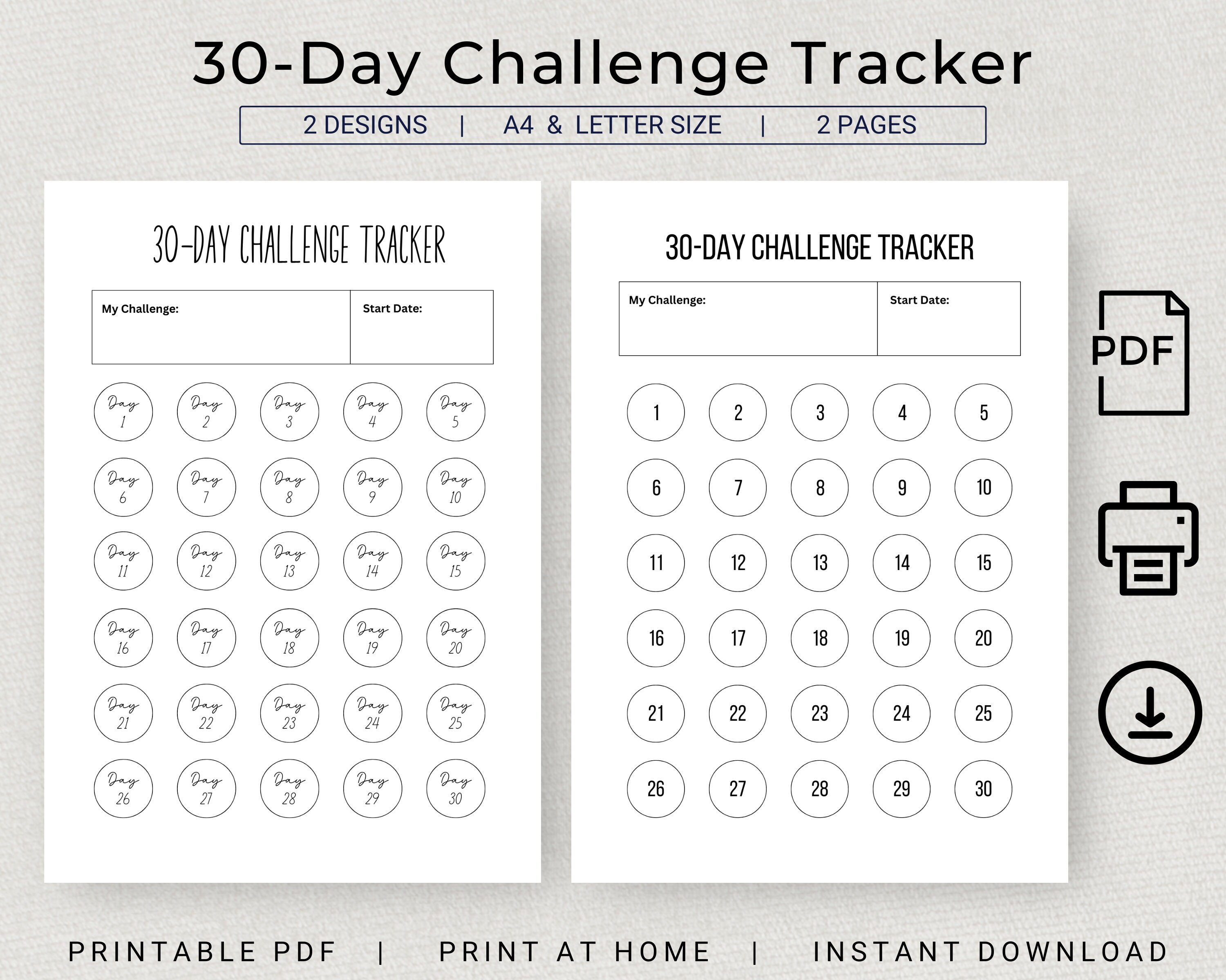 30 Day Challenge Tracker PRINTABLE Goal Setting Progress Tracker Daily ...