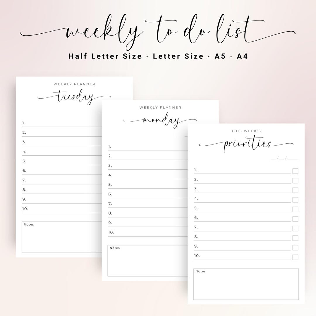 Weekly to Do List Printable Weekly Planner Productivity Planner PDF ...