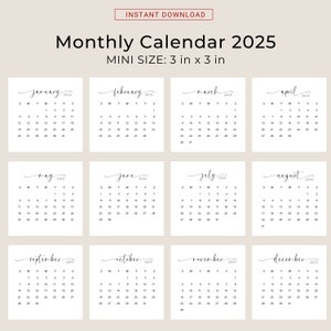 2025 3x3 Mini Calendar 2025 Calendar Card 2025 Pocket Calendar Elegant ...