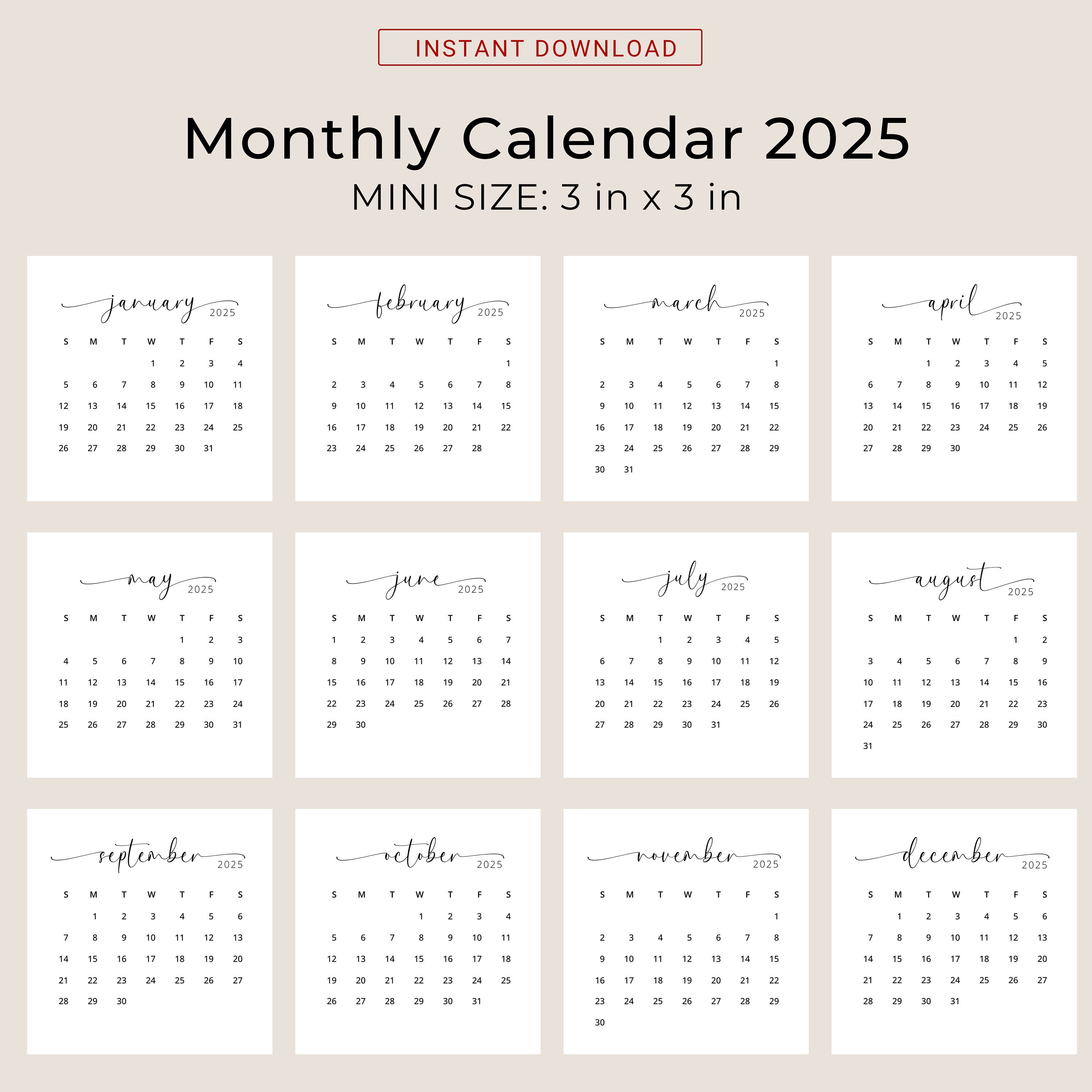 2025-3x3-mini-calendar-2025-calendar-card-2025-pocket-calendar-elegant-printable-calendar-mini-3x3-inch-calendar-pdf-sunday-u0026-monday-start