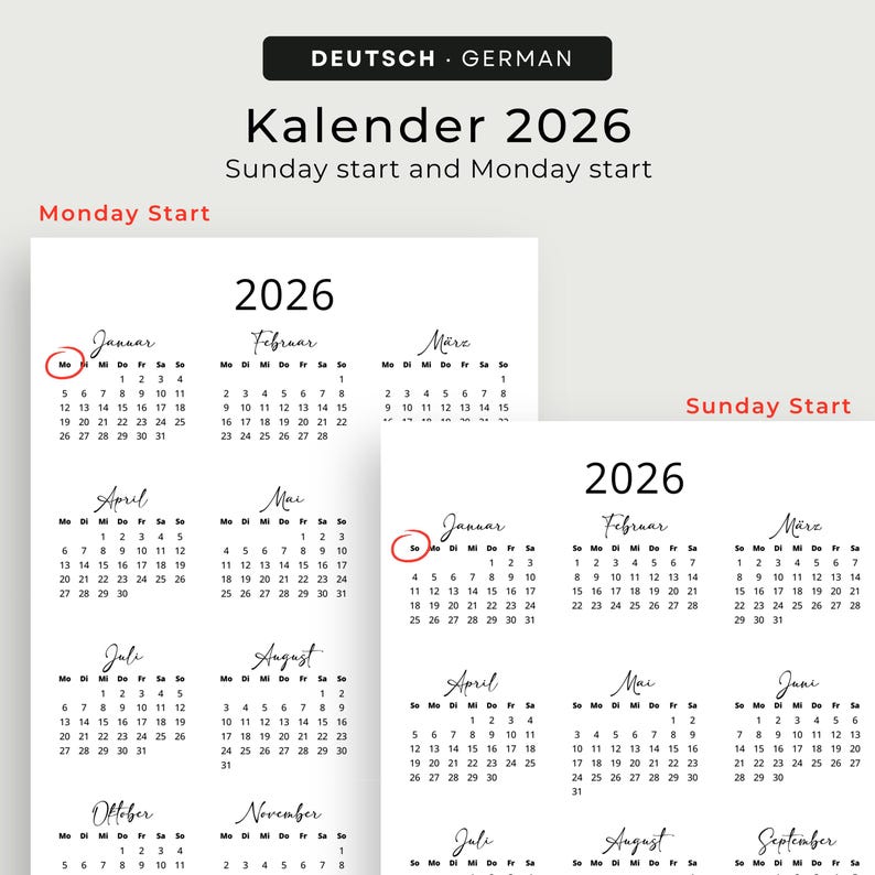 Kalender 2026 Kalender Deutsch Kalender Zum Ausdrucken 2026 Deutschland