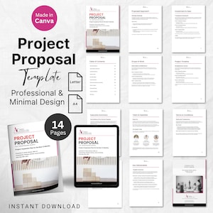 Plantilla de propuesta de proyecto Canva Propuesta de servicio editable Plantilla de propuesta mínima Carta de compromiso de incorporación Cotización de oferta de servicio