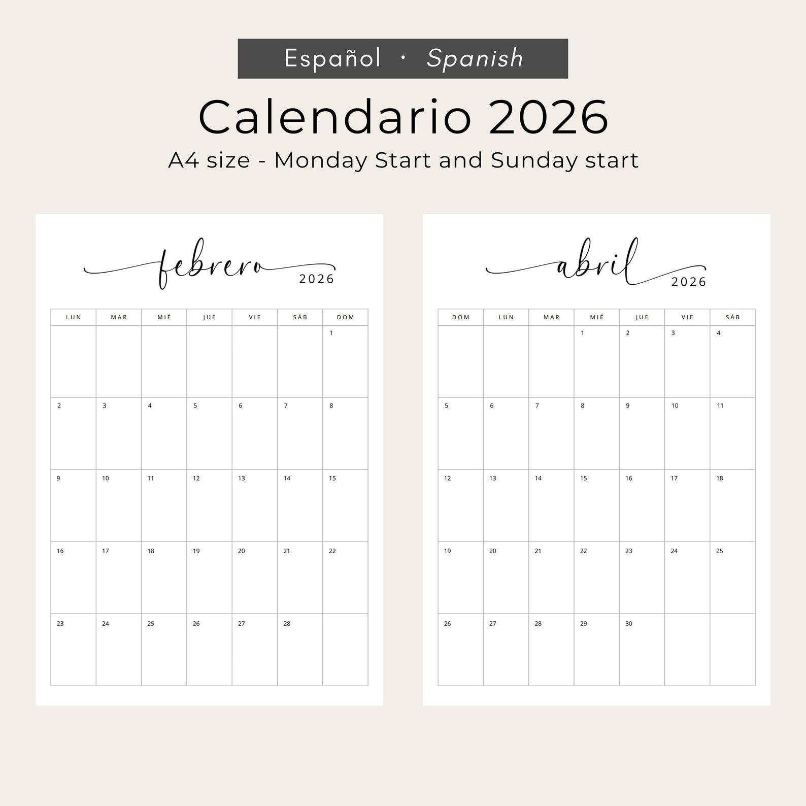 Calendario 2026 Calendario Mensual En Español 2026 Planificador 2026