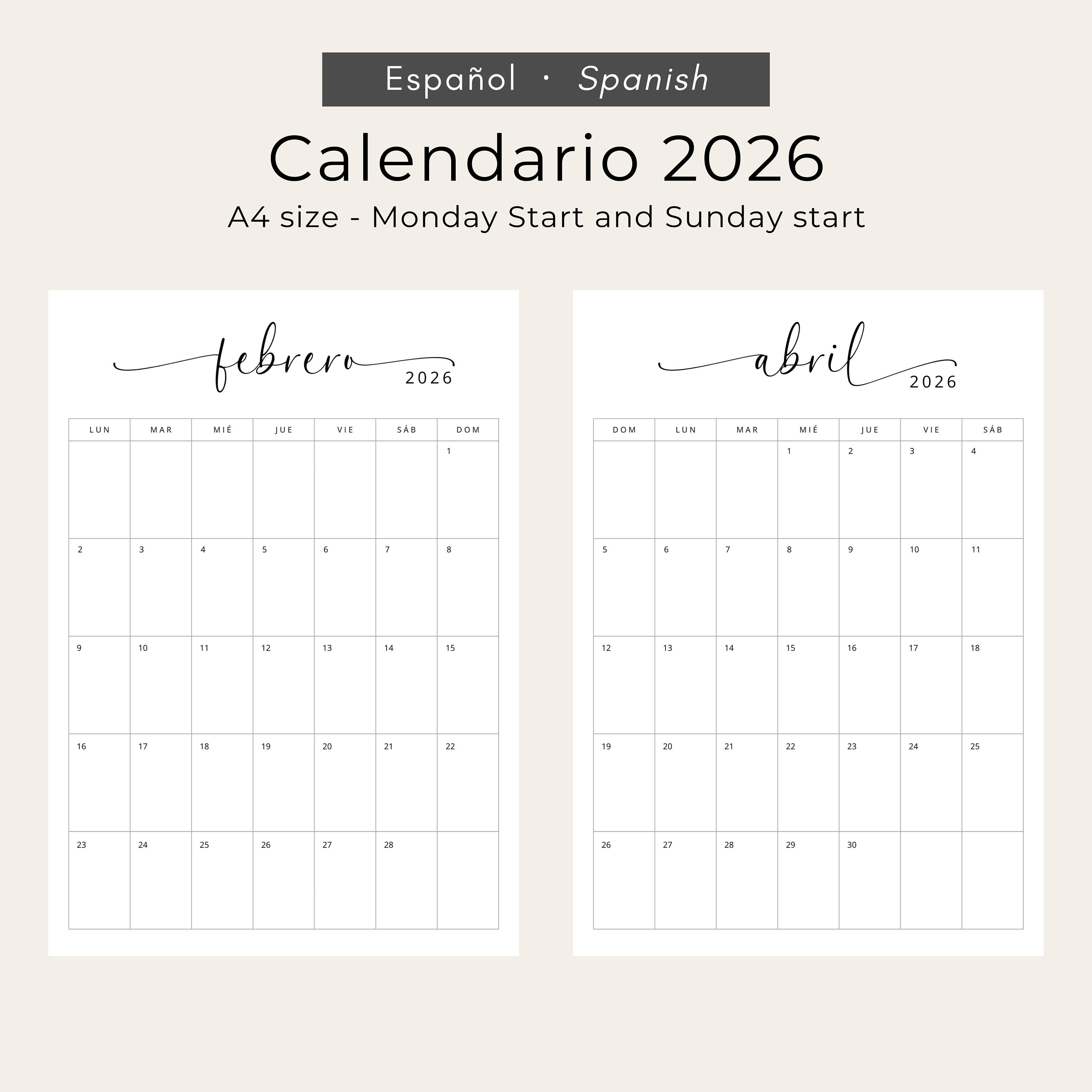 Calendario 2026 Calendario Mensual En Español 2026 Planificador 2026