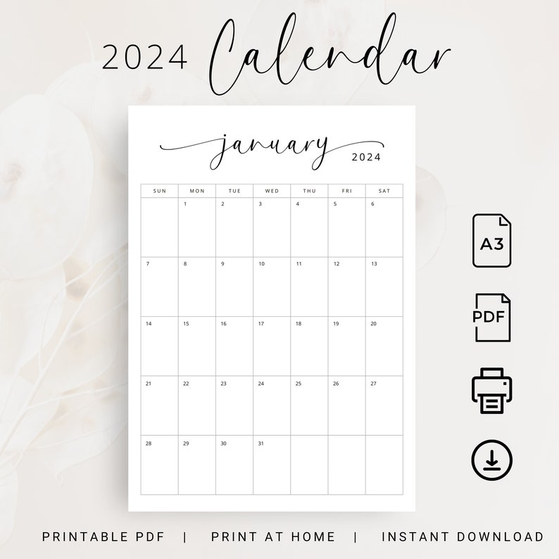 2024 Calendar 2024 Planner A3 Monthly Calendar 2024 Vertical Calendar