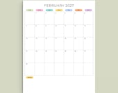 2027 Wall Planner 2027 Monthly Calendar Portrait Color Printable PDF A4 Letter Size Sunday Start Monday Start 2027 Wall Calendar Vertical