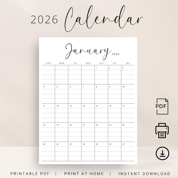 2026 Monthly Calendar With Lines 2026 Planner Lined Block ...